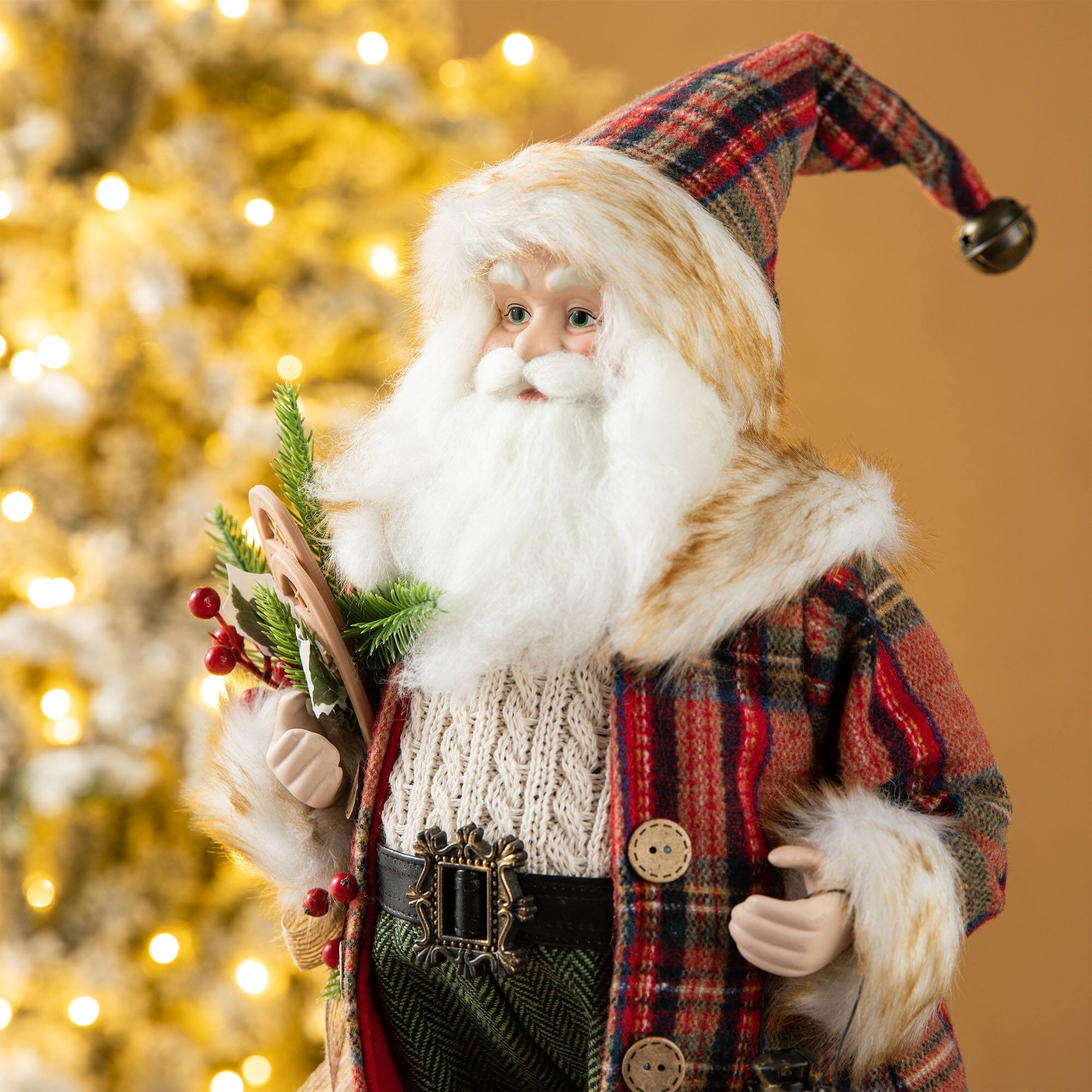 Glitzhome® 18" Faux Fur Christmas Woodland Santa Figurine